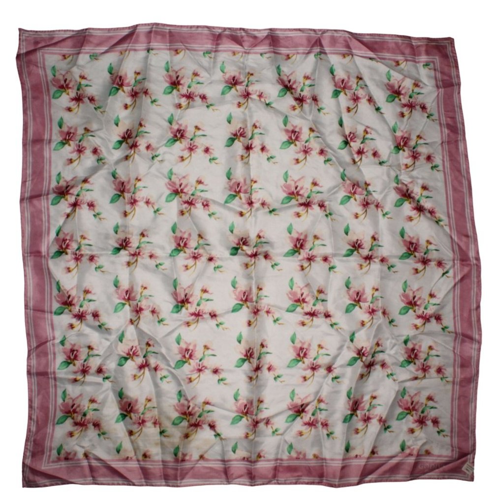 Vintage Godiva Chocolate Floral Pink White 35" X 35" Colorful Square Scarf Luxe - Picture 1 of 8
